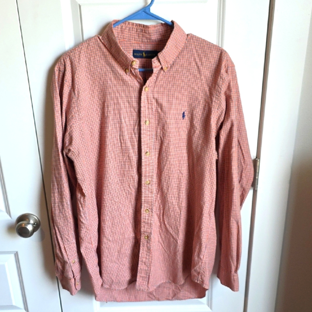 Polo by Ralph Lauren Men's Orange Checkered Shirt In Large